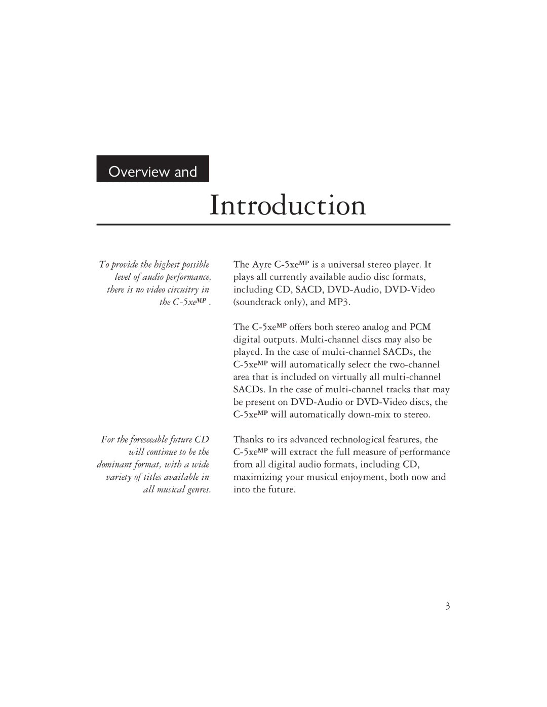 Ayre Acoustics C-5XEMP owner manual Introduction 