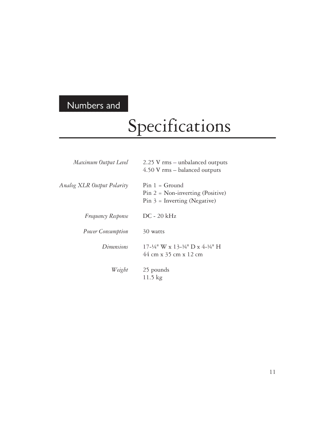 Ayre Acoustics CX-7 owner manual Specifications 