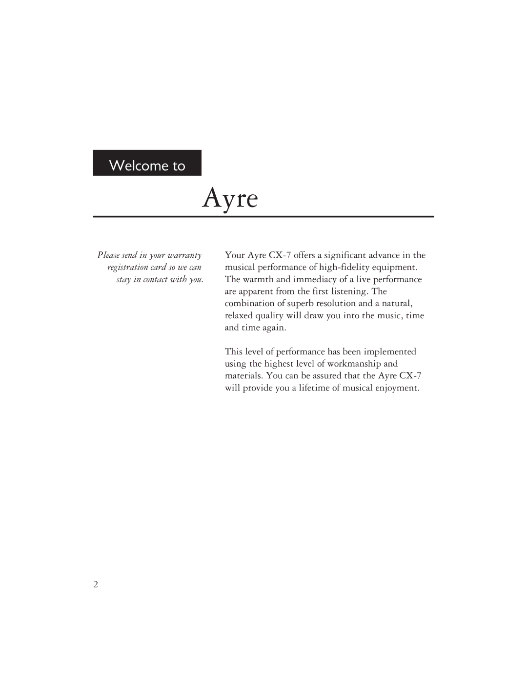 Ayre Acoustics CX-7 owner manual Ayre 