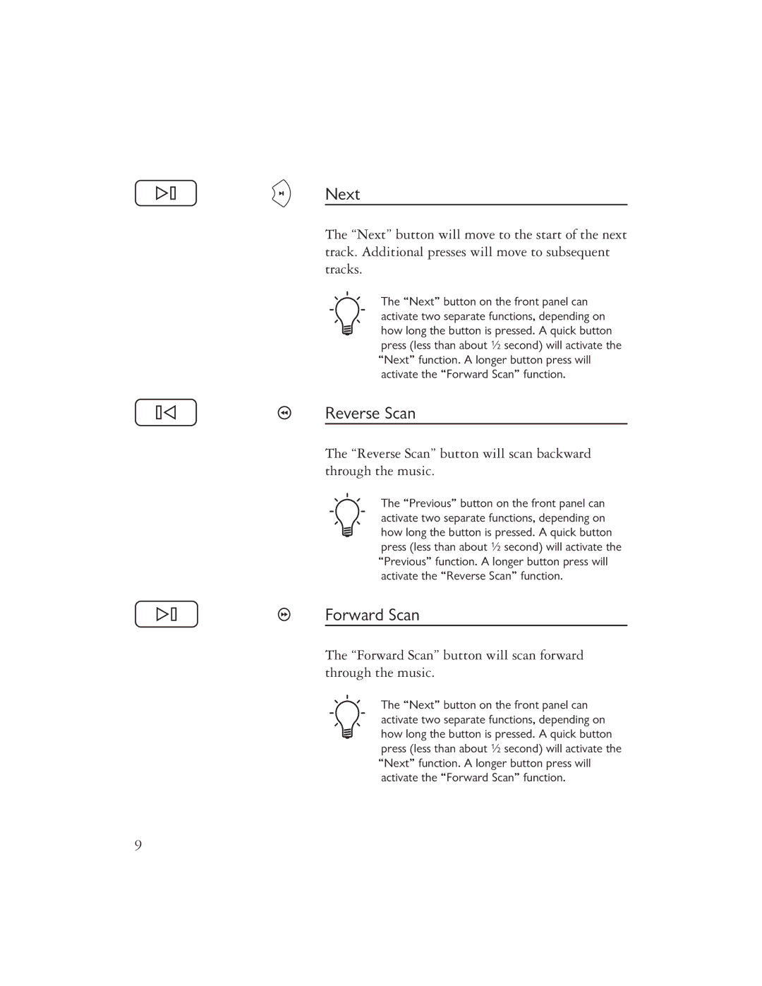 Ayre Acoustics CX-7EMP owner manual Next, Reverse Scan, Forward Scan 