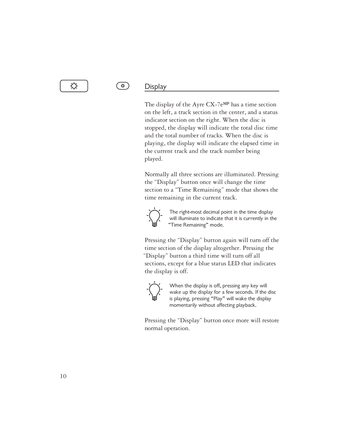 Ayre Acoustics CX-7EMP owner manual Display 