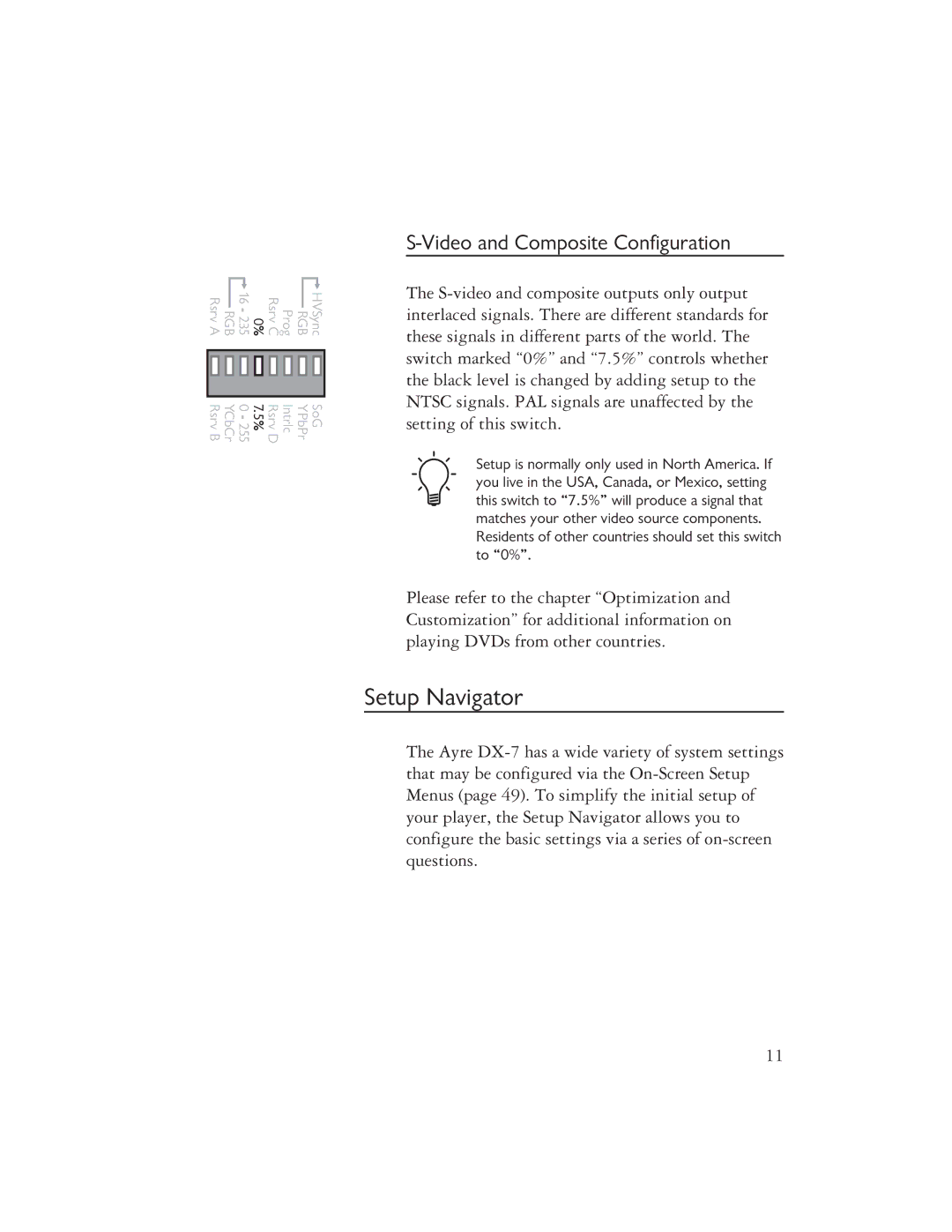 Ayre Acoustics DX-7 owner manual Setup Navigator, Video and Composite Configuration 