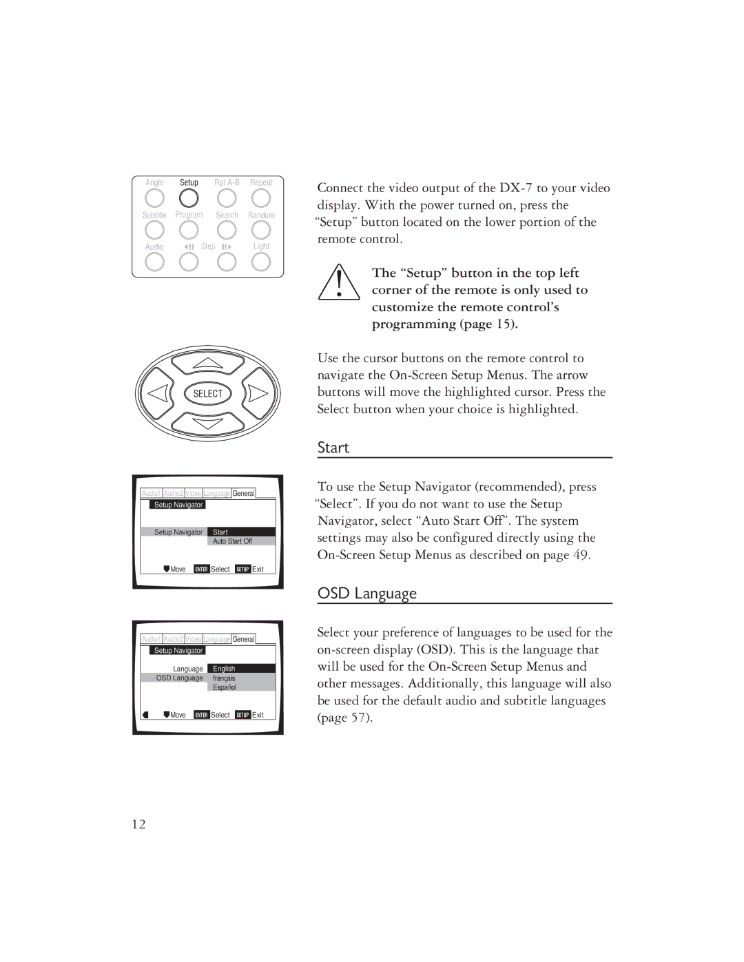 Ayre Acoustics DX-7 owner manual Start, OSD Language 