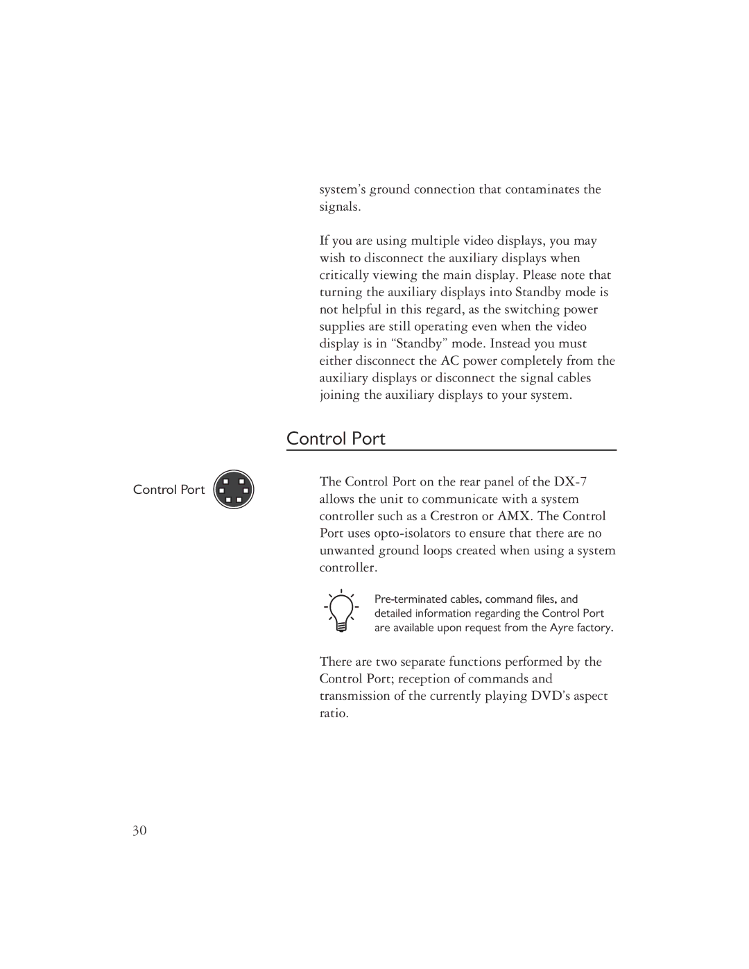 Ayre Acoustics DX-7 owner manual Control Port 