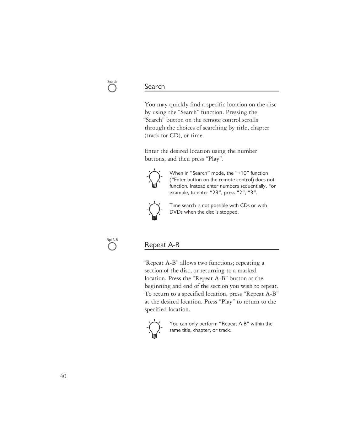 Ayre Acoustics DX-7 owner manual Search, Repeat A-B 