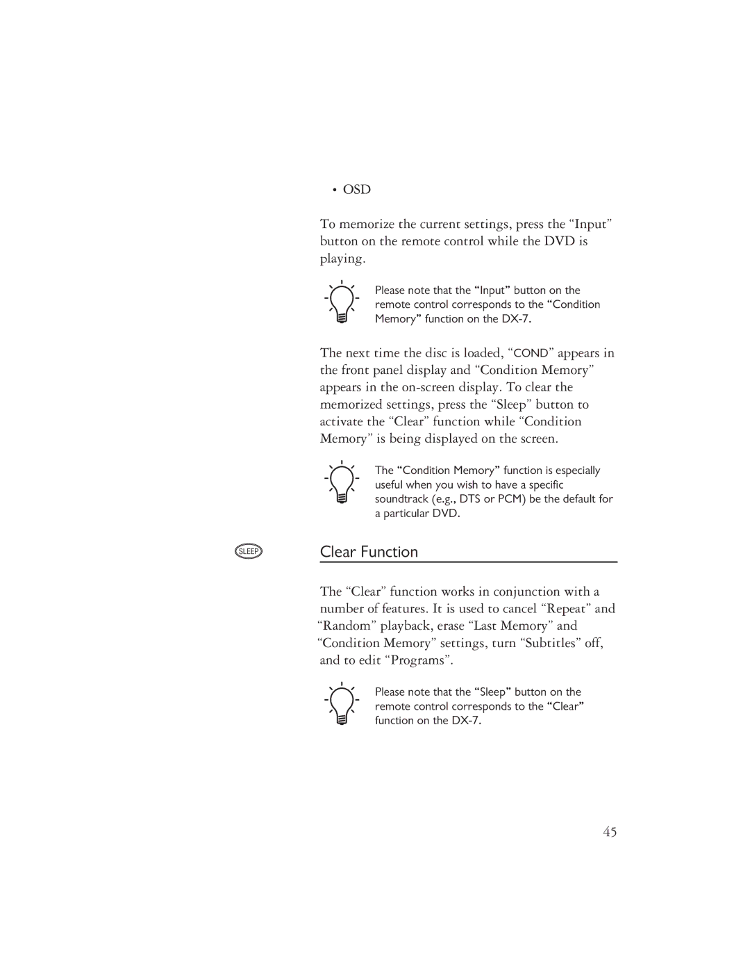 Ayre Acoustics DX-7 owner manual Clear Function, Osd 