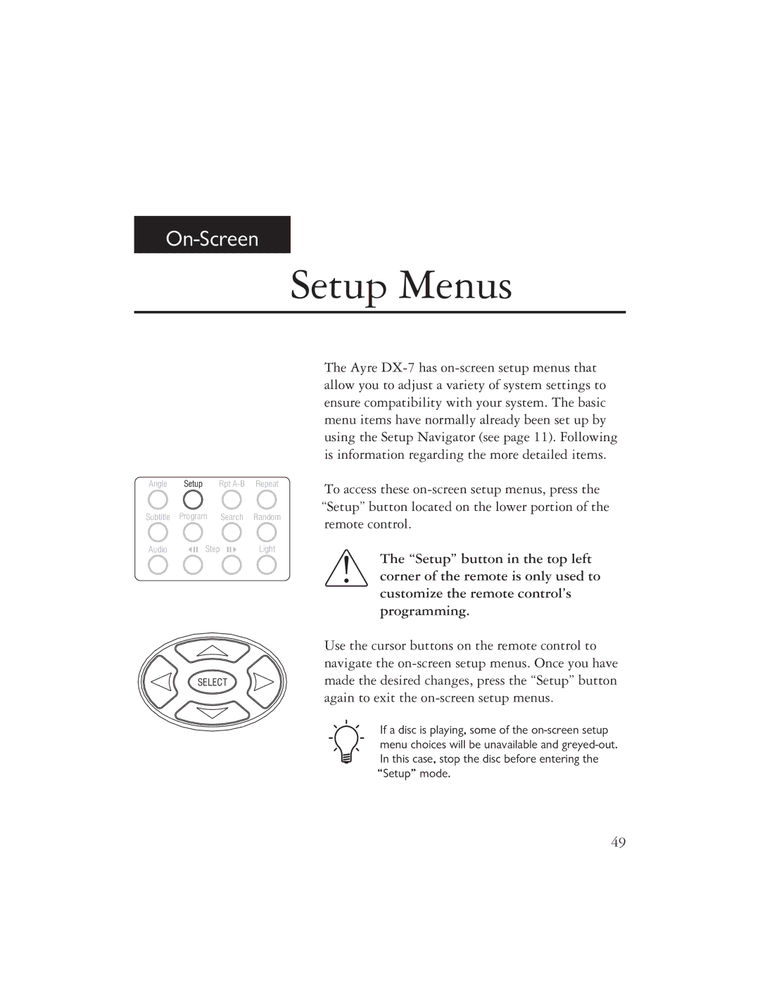 Ayre Acoustics DX-7 owner manual Setup Menus 