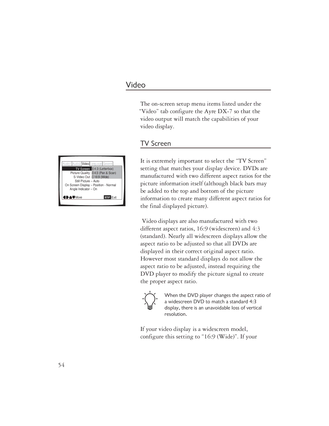 Ayre Acoustics DX-7 owner manual Video, TV Screen 