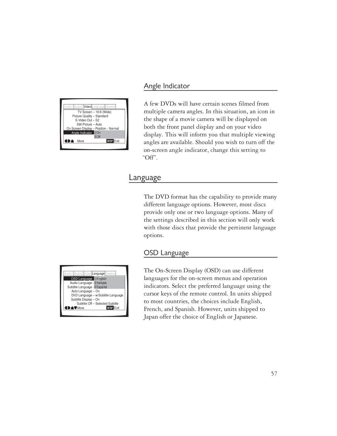 Ayre Acoustics DX-7 owner manual Language, Angle Indicator 