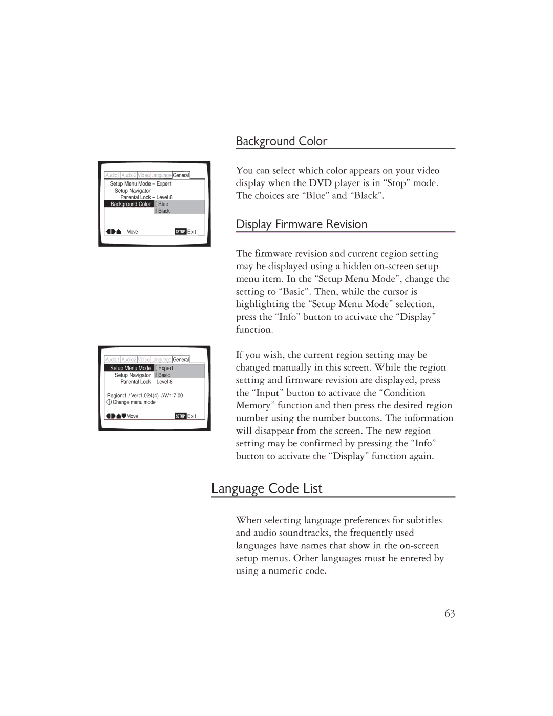 Ayre Acoustics DX-7 owner manual Language Code List, Background Color, Display Firmware Revision 