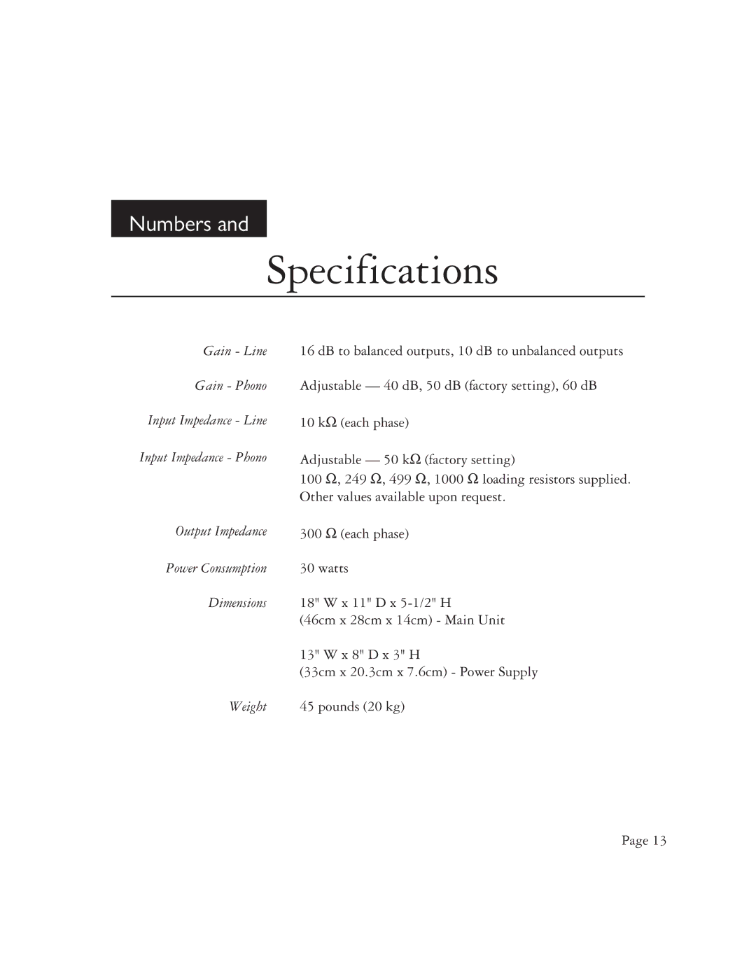 Ayre Acoustics K-1x owner manual Specifications 