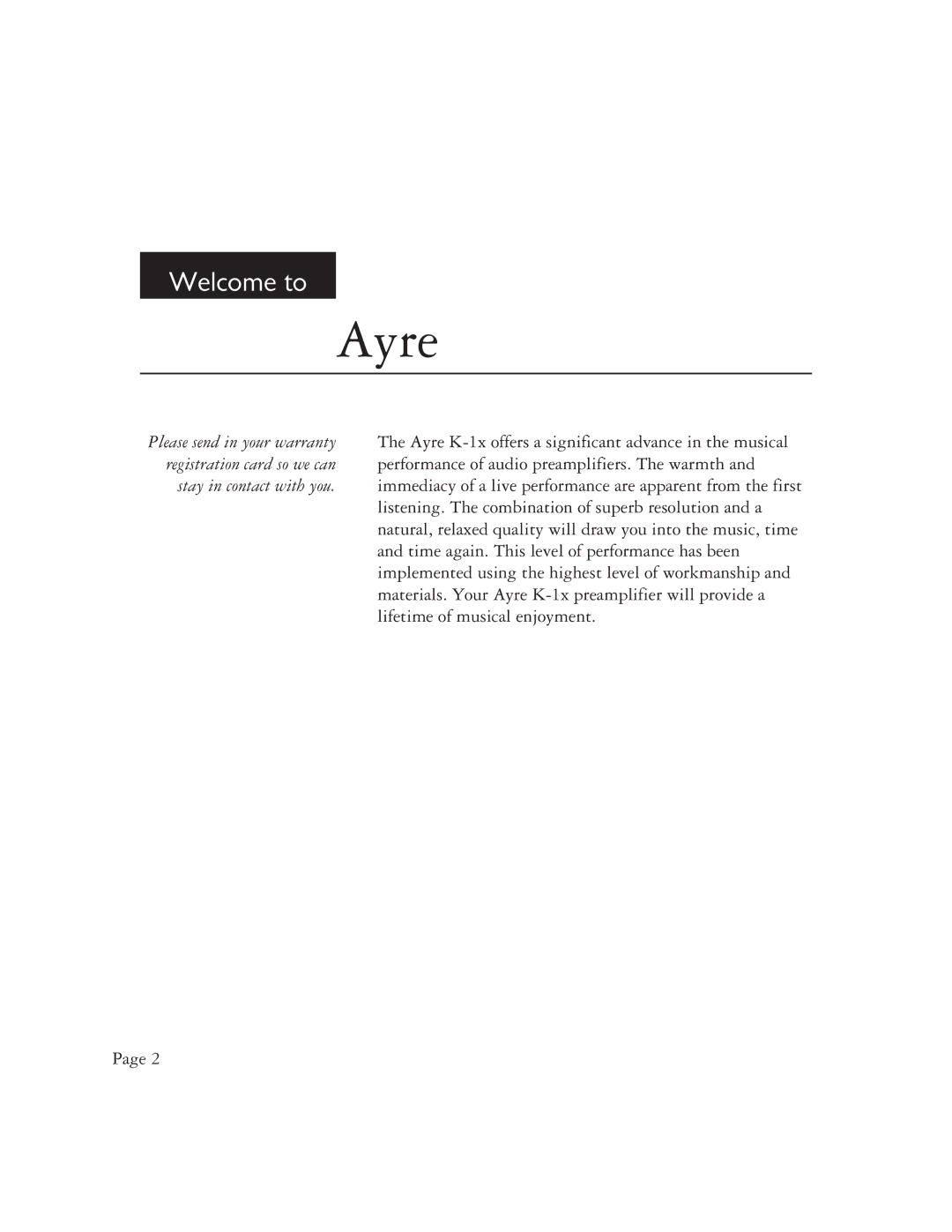 Ayre Acoustics K-1x owner manual Ayre 