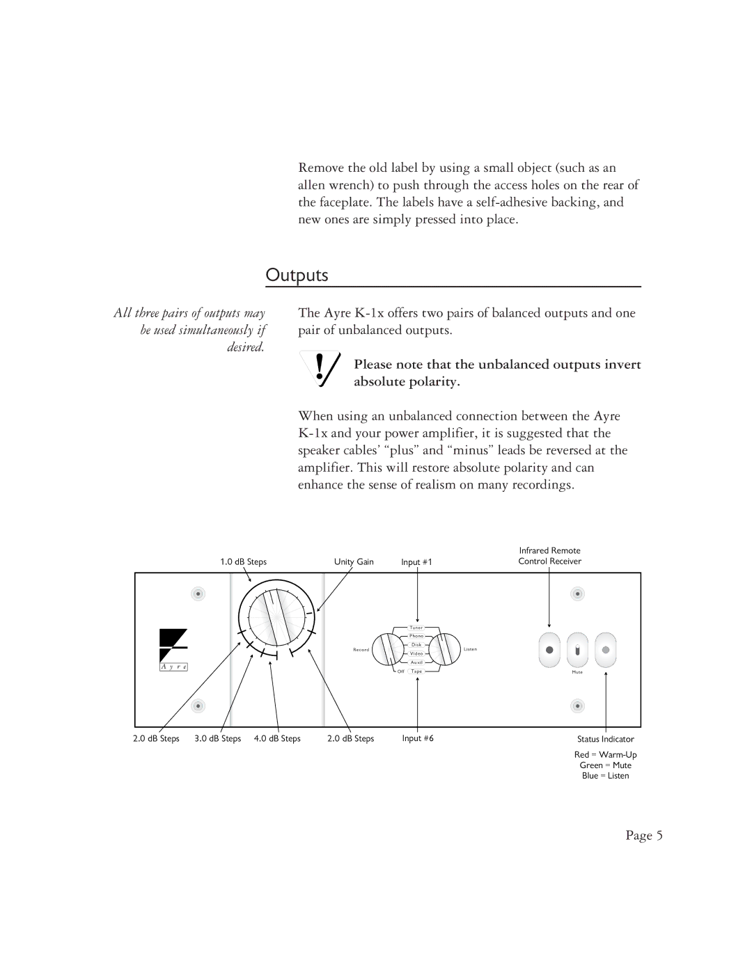 Ayre Acoustics K-1x owner manual Outputs 