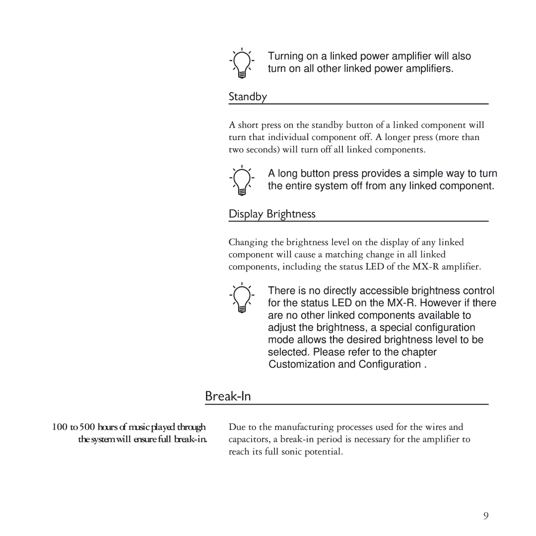 Ayre Acoustics MX-R manual Break-In, Standby 