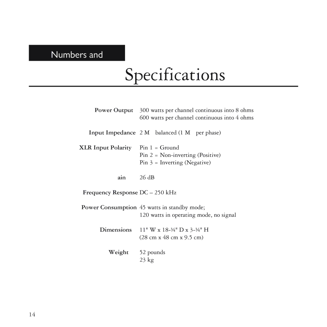 Ayre Acoustics MX-R manual Specifications 