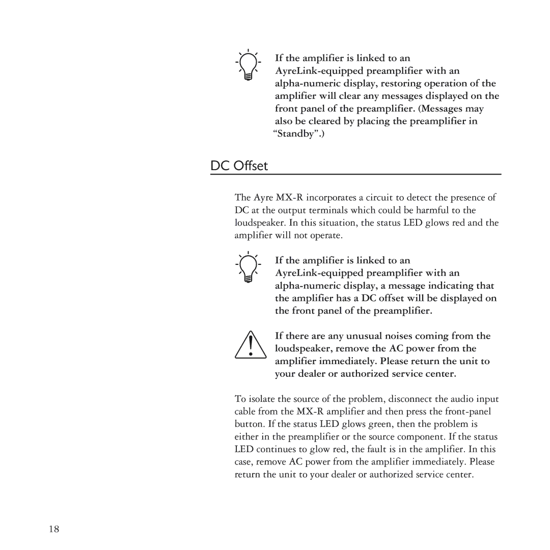 Ayre Acoustics MX-R manual DC Offset 
