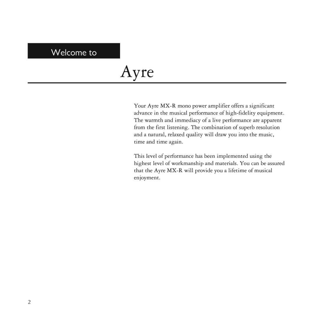 Ayre Acoustics MX-R manual Ayre 