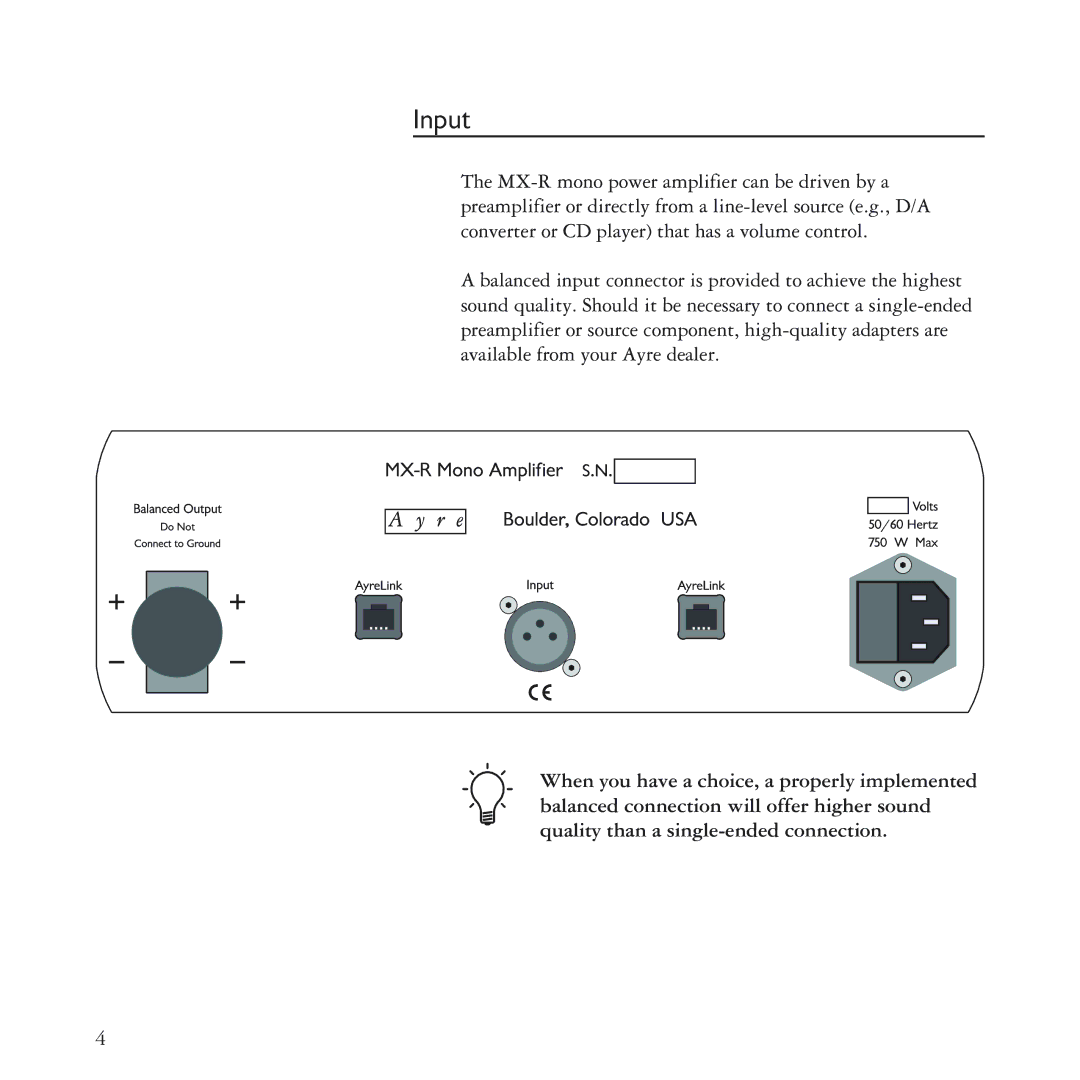 Ayre Acoustics MX-R manual Input 