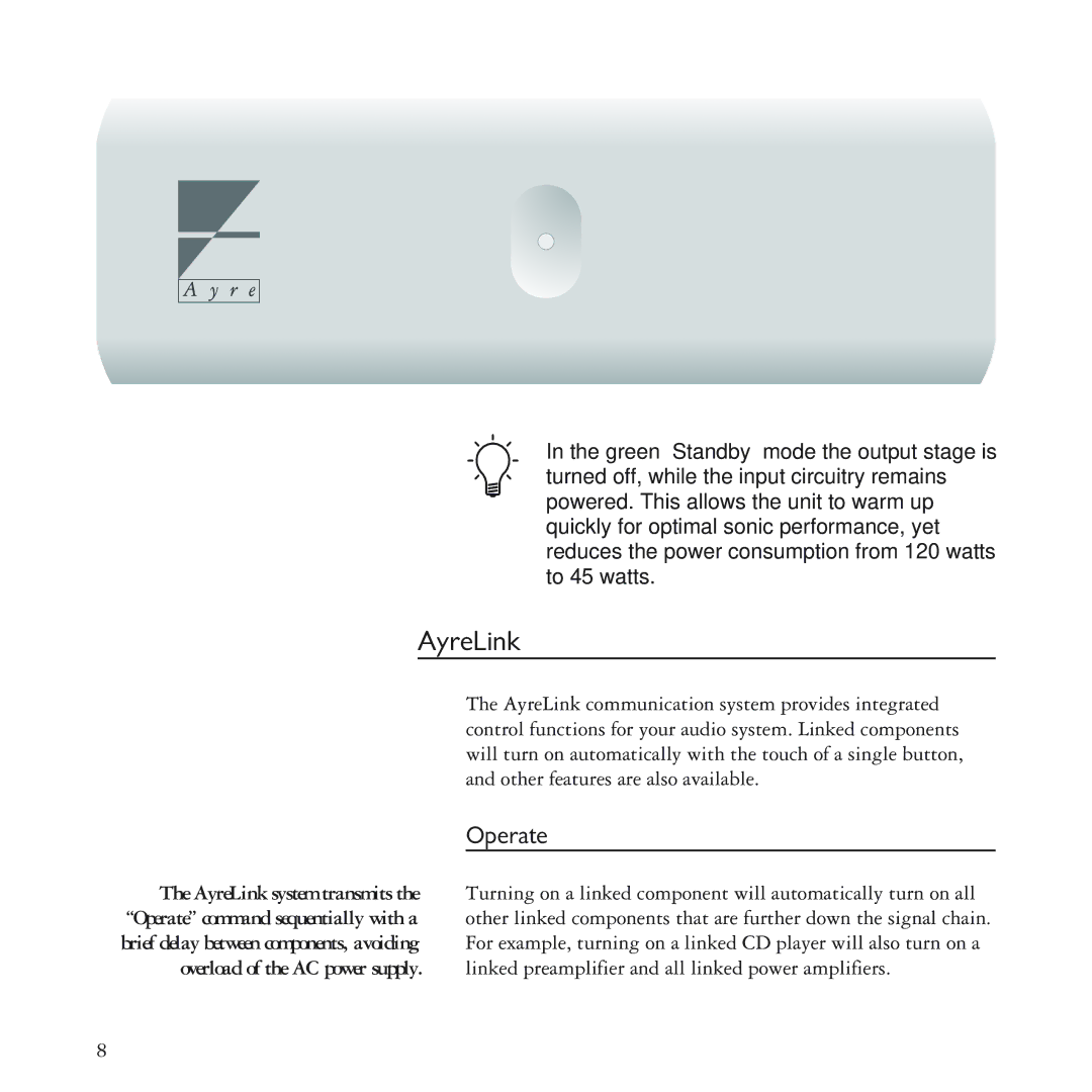 Ayre Acoustics MX-R manual AyreLink, Operate 