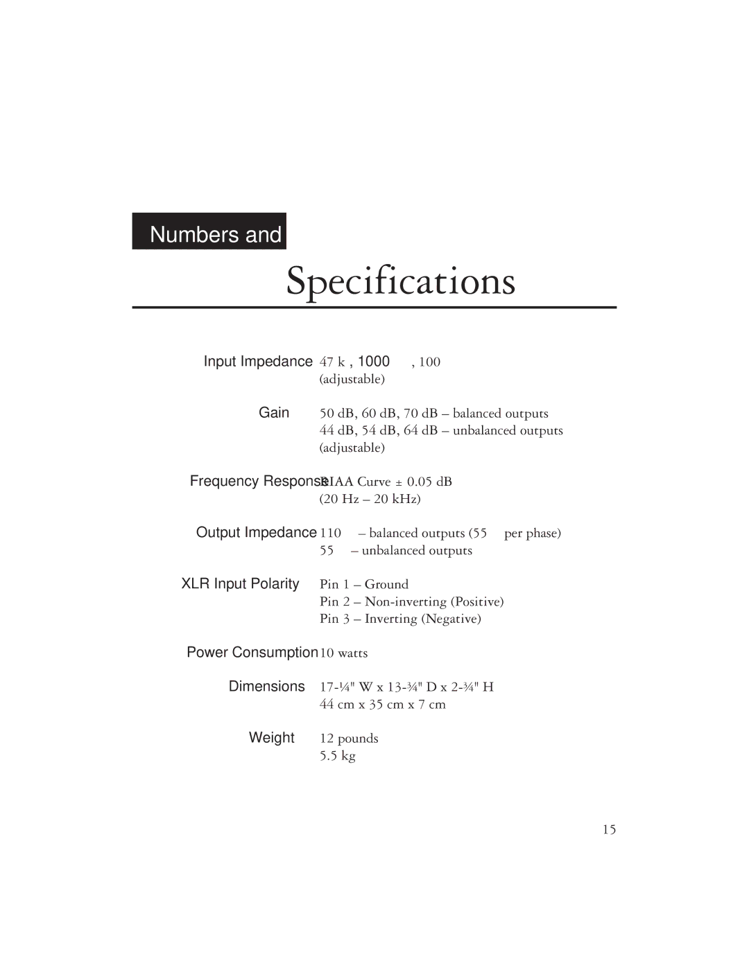 Ayre Acoustics P-5XE owner manual Specifications 