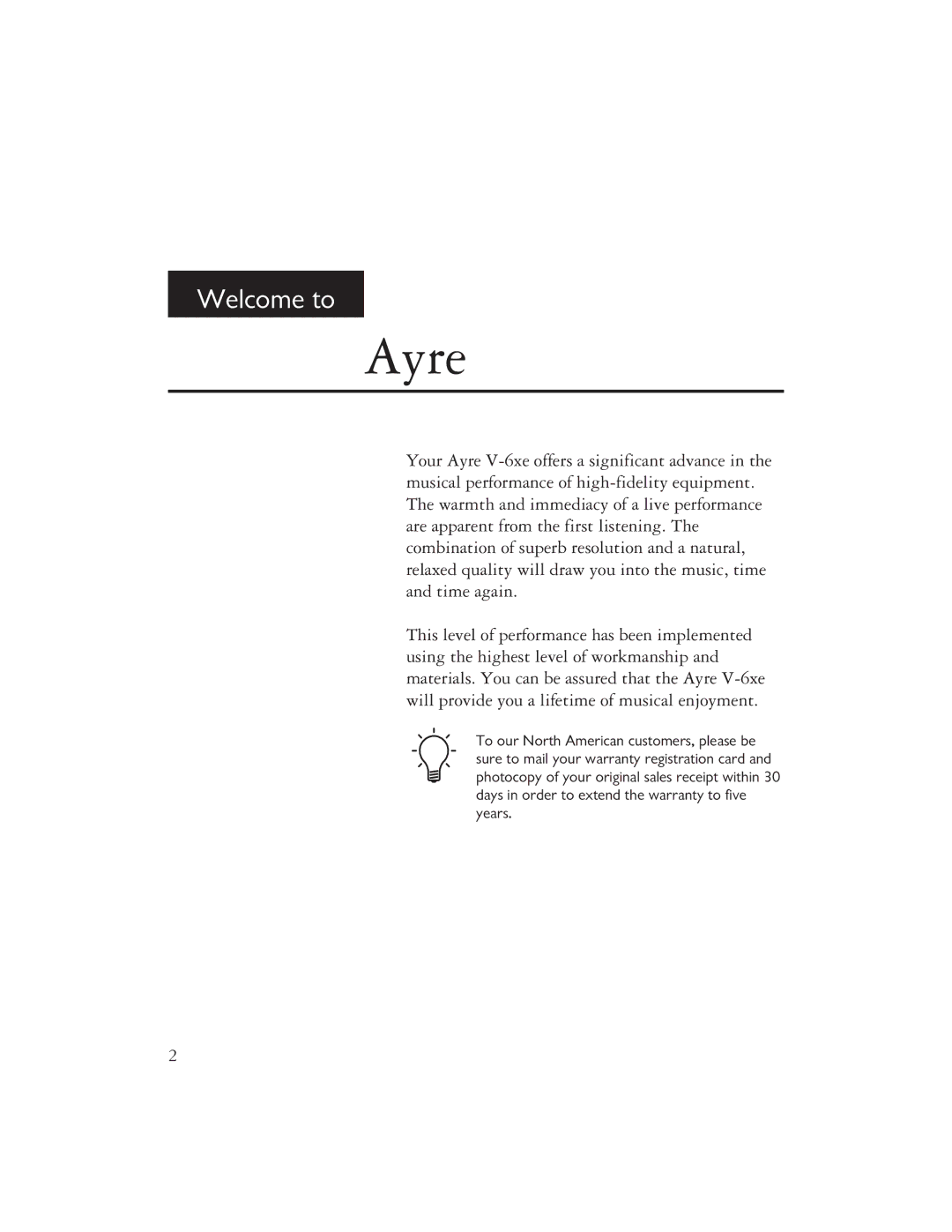 Ayre Acoustics Power Amplifier owner manual Ayre 