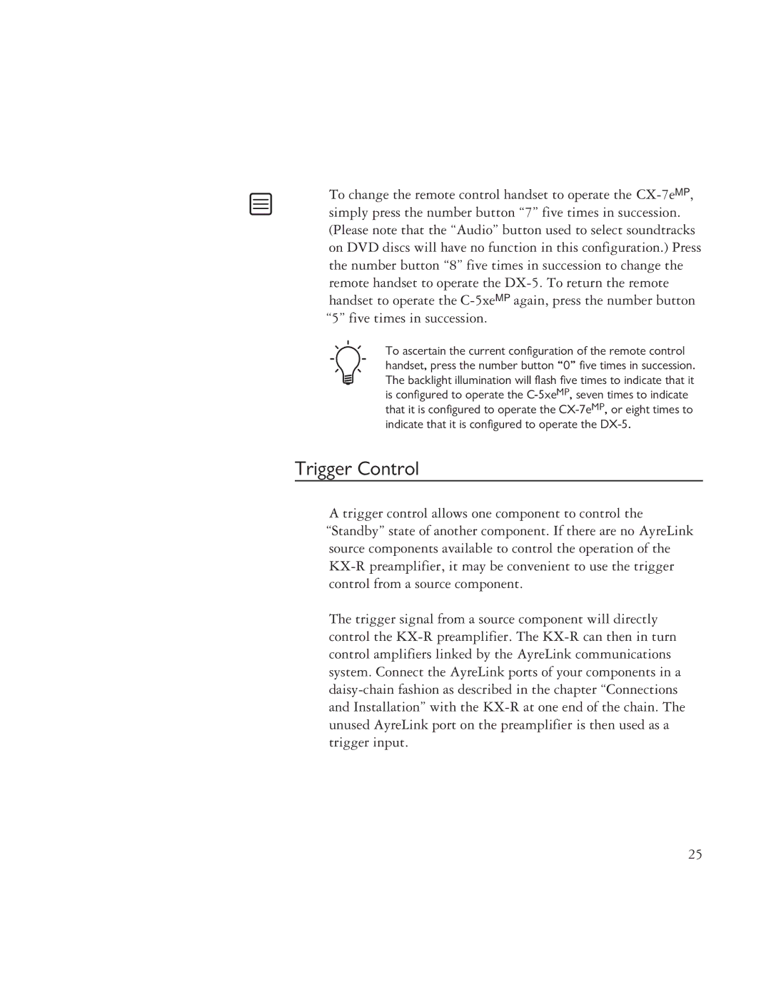 Ayre Acoustics TK-8150, TK-7150 specifications Trigger Control 