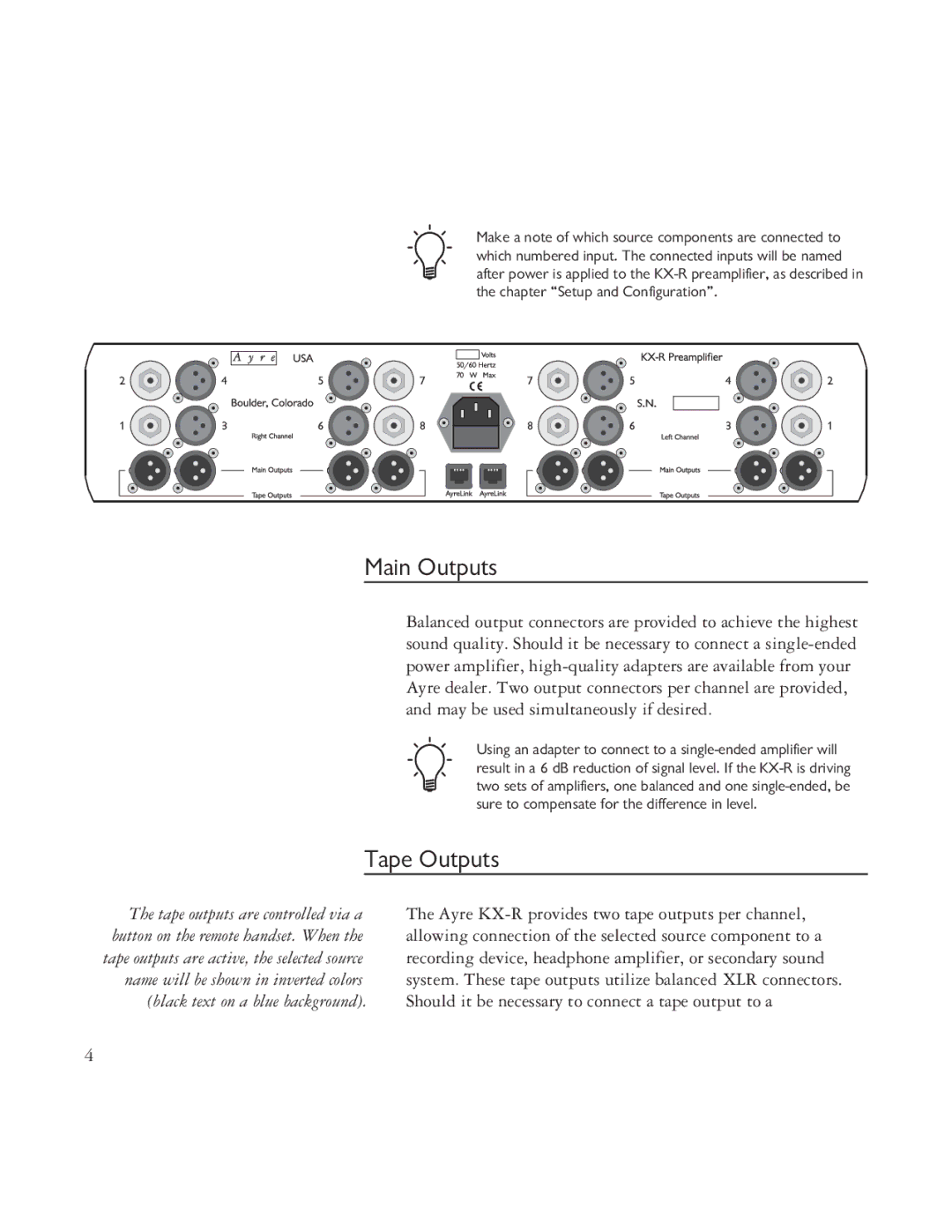 Ayre Acoustics TK-7150, TK-8150 specifications Main Outputs, Tape Outputs 