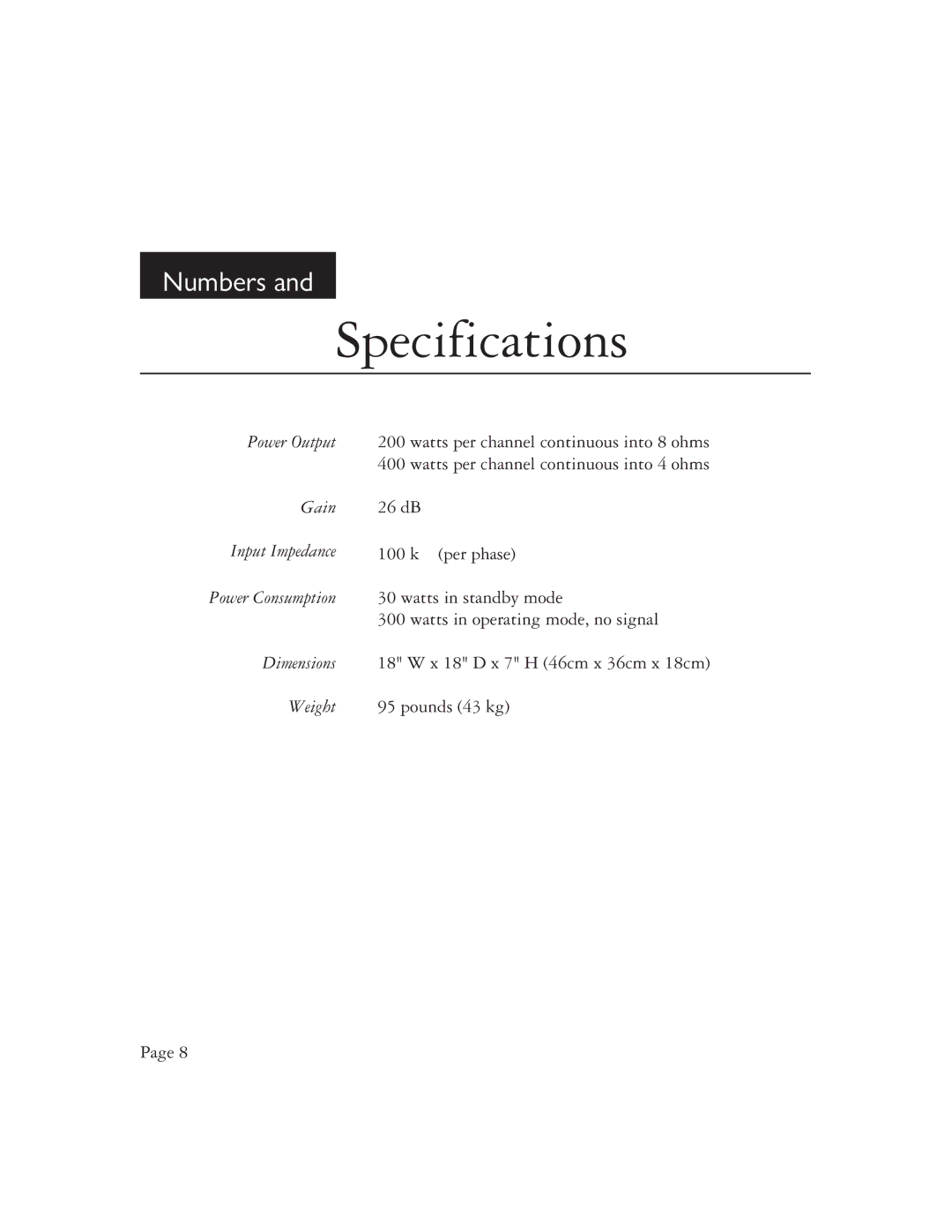 Ayre Acoustics V-1x owner manual Specifications 