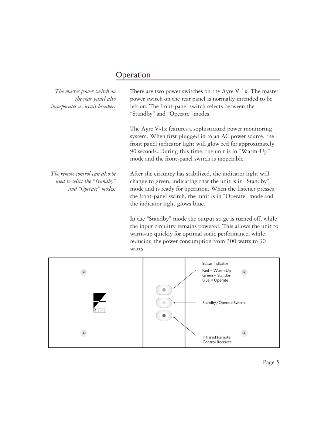 Ayre Acoustics V-1x owner manual Operation 