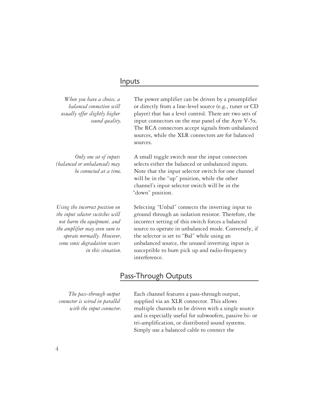 Ayre Acoustics V-5x owner manual Inputs, Pass-Through Outputs 