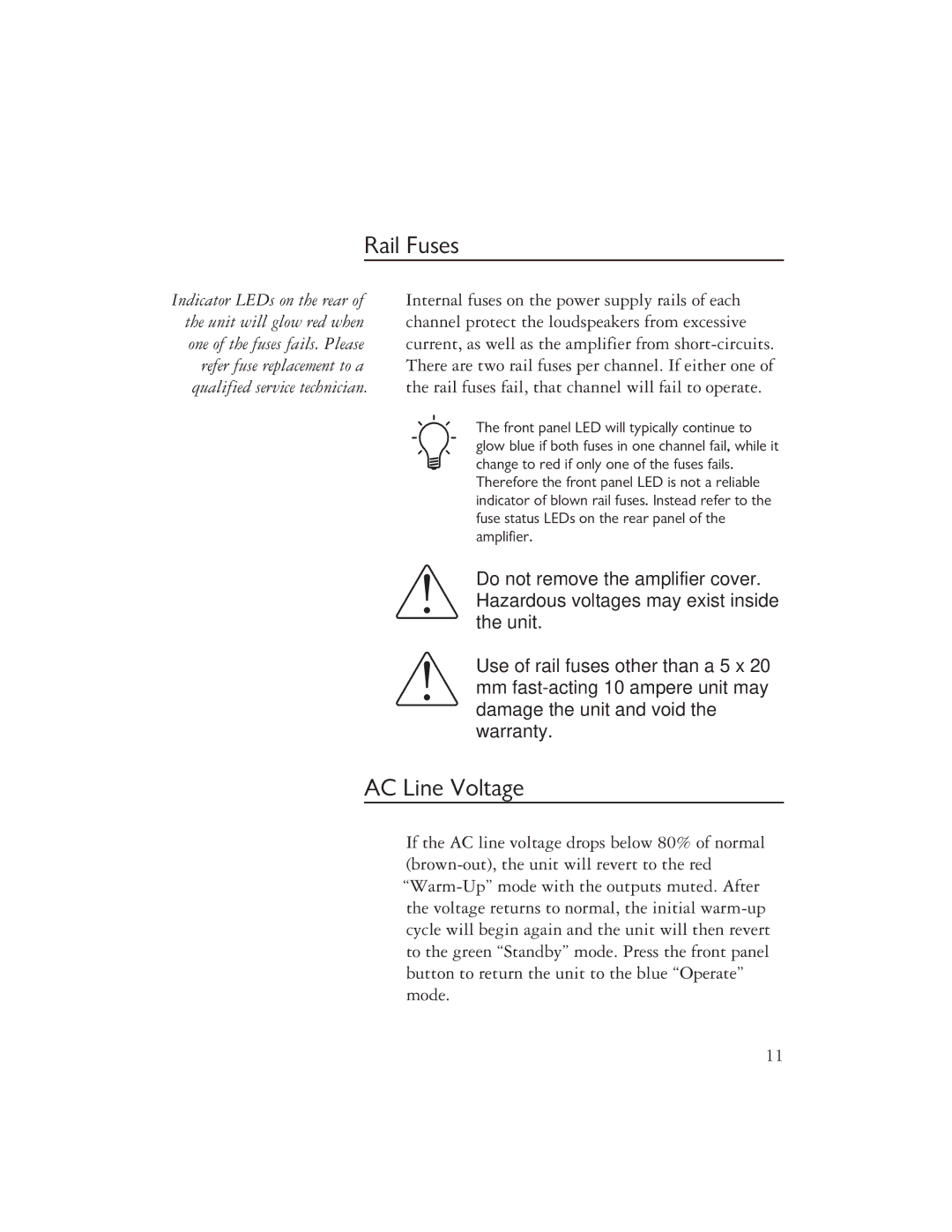 Ayre Acoustics V-5XE owner manual Rail Fuses, AC Line Voltage 