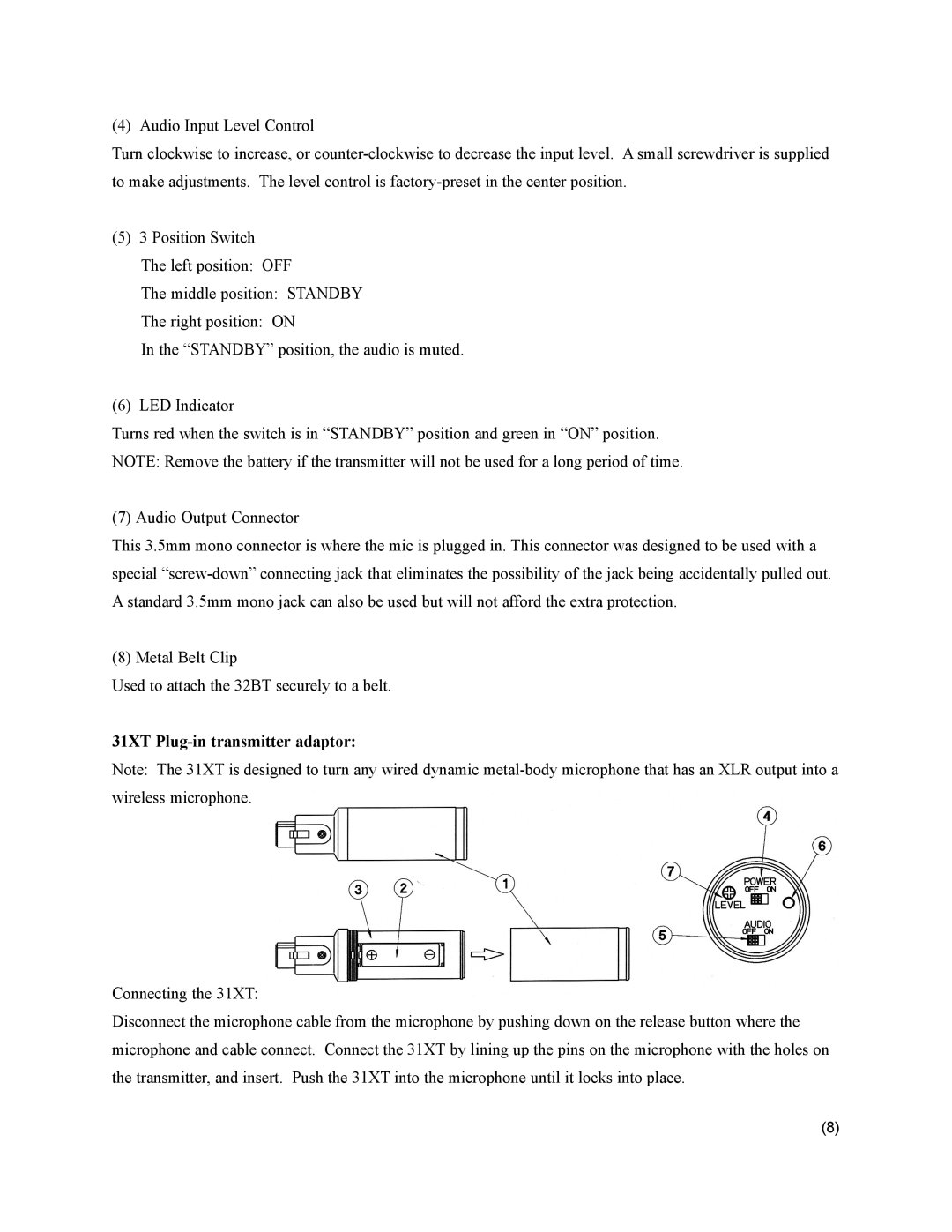 Azden 311DRH 311, 211R, 31IT, DR 221R, 200R, 32IT owner manual 31XT Plug-in transmitter adaptor 