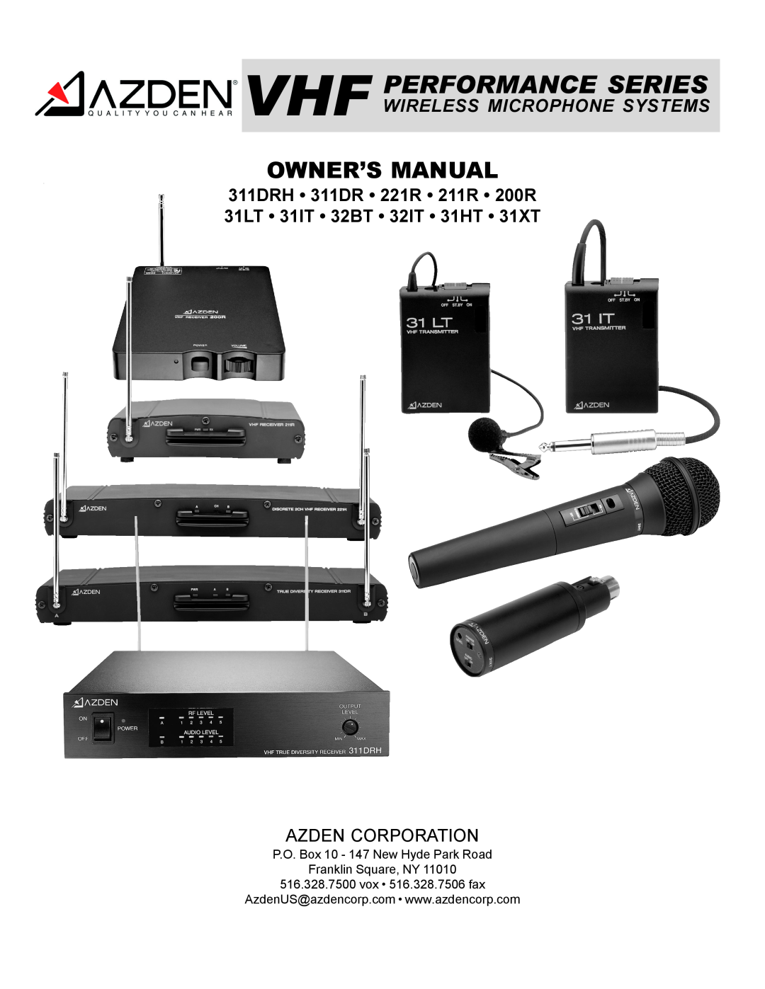 Azden 211R, 31XT, 311DRH 311, 31IT, 200R owner manual Vhf Performance Series, Wireless Microphone Systems, Azden Corporation 