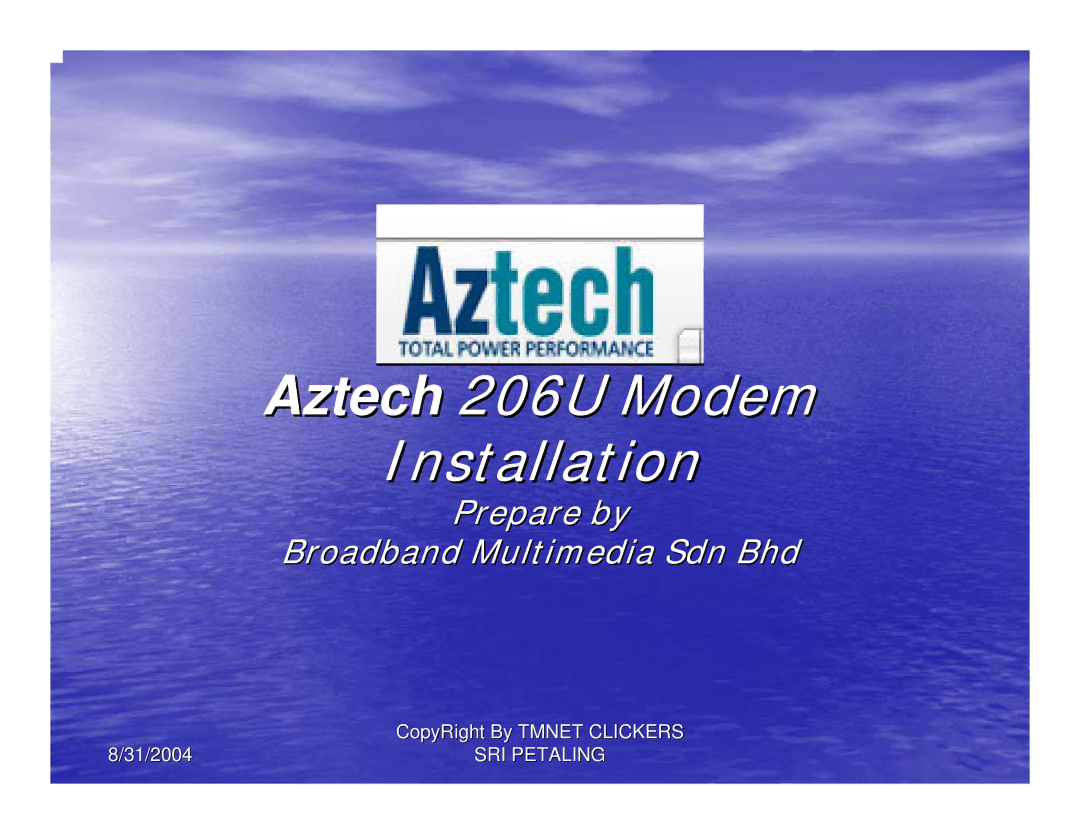 Aztech Systems manual Aztech 206U Modem Installation 