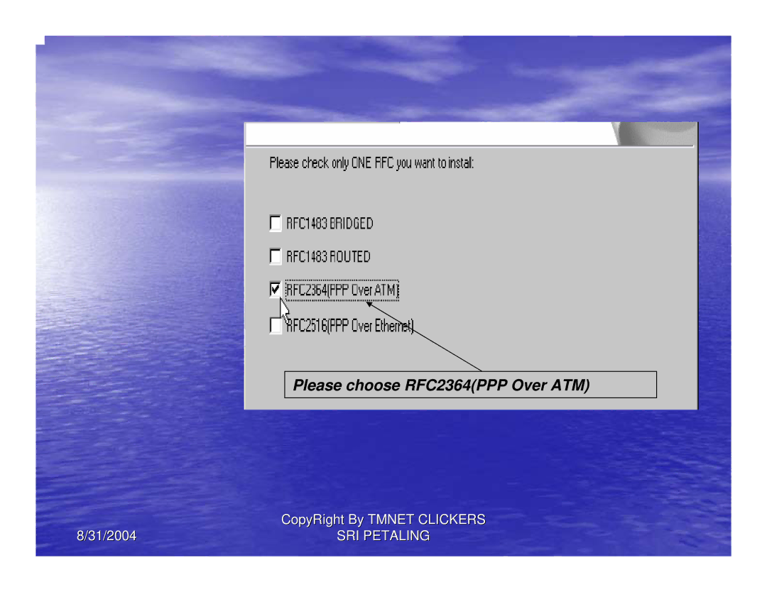 Aztech Systems 206U manual Please choose RFC2364PPP Over ATM 