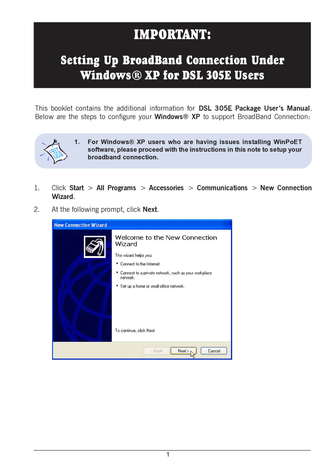 Aztech Systems 305E user manual At the following prompt, click Next 