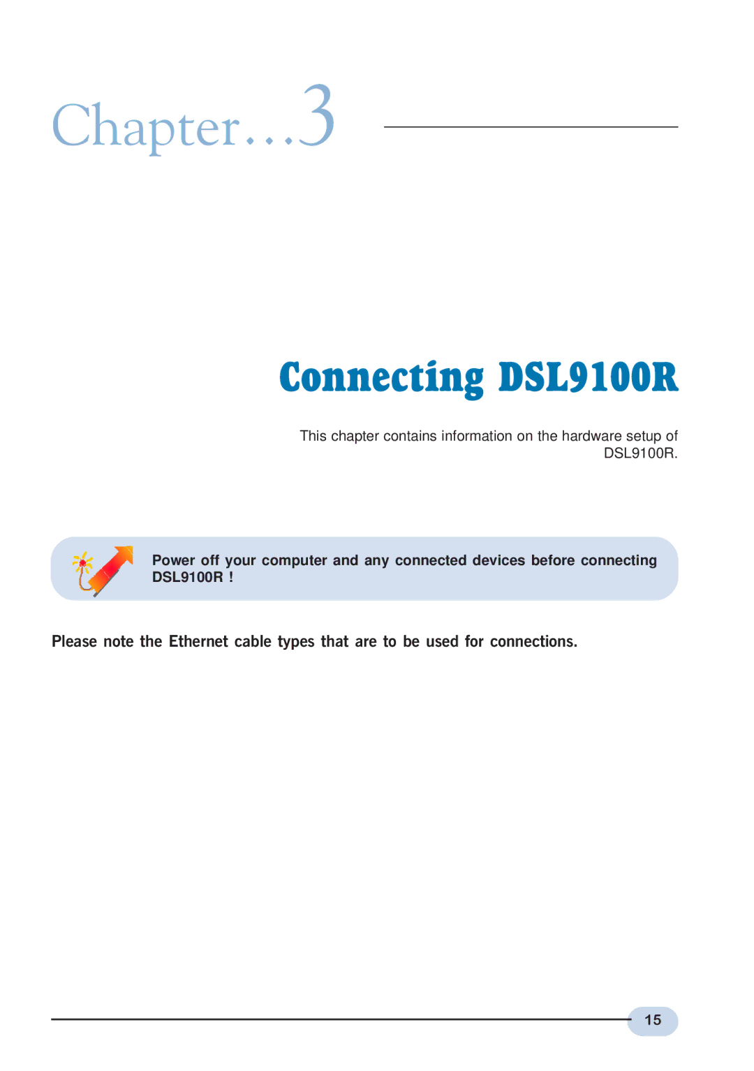 Aztech Systems user manual Chapter…3, Connecting DSL9100R 