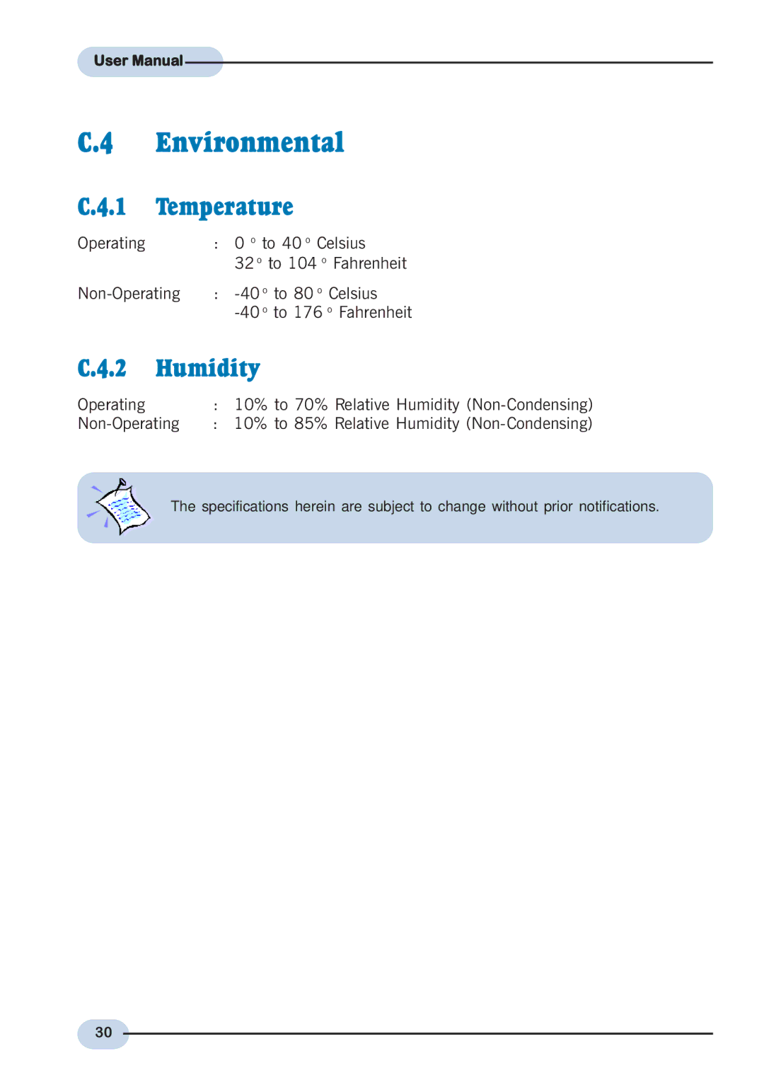 Aztech Systems DSL9100R user manual Environmental, Temperature, Humidity 