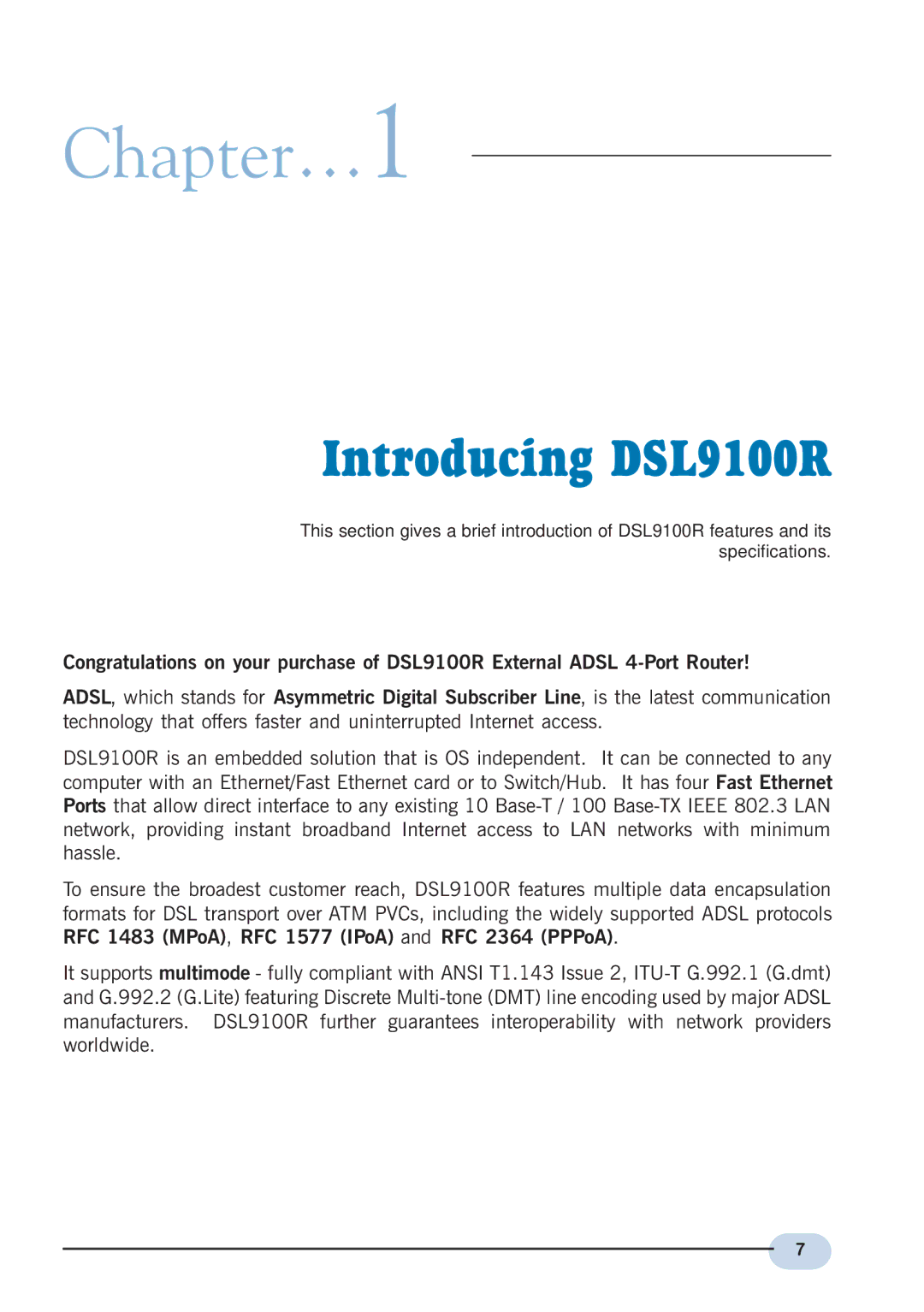 Aztech Systems user manual Chapter…1, Introducing DSL9100R 