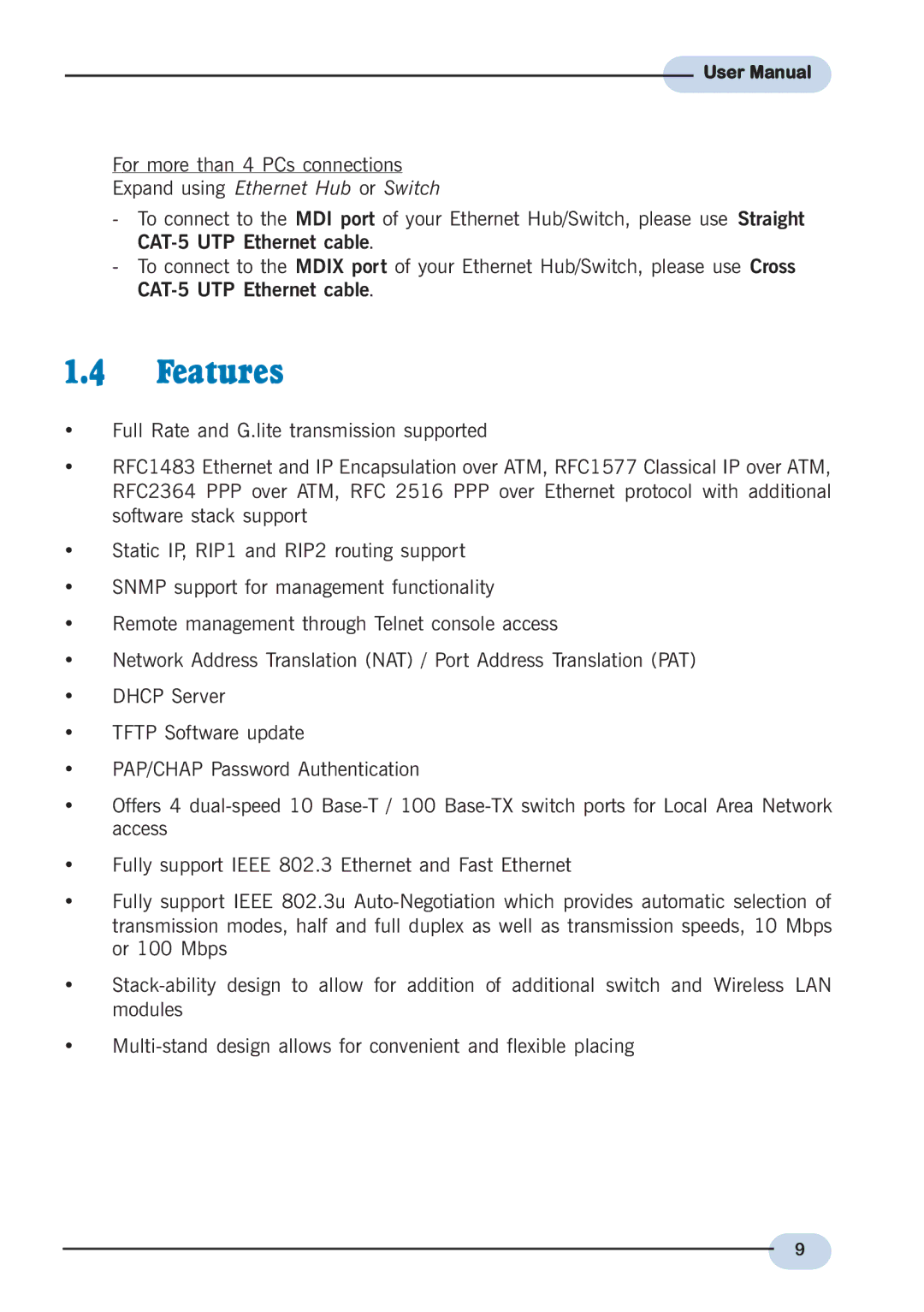 Aztech Systems DSL9100R user manual Features 