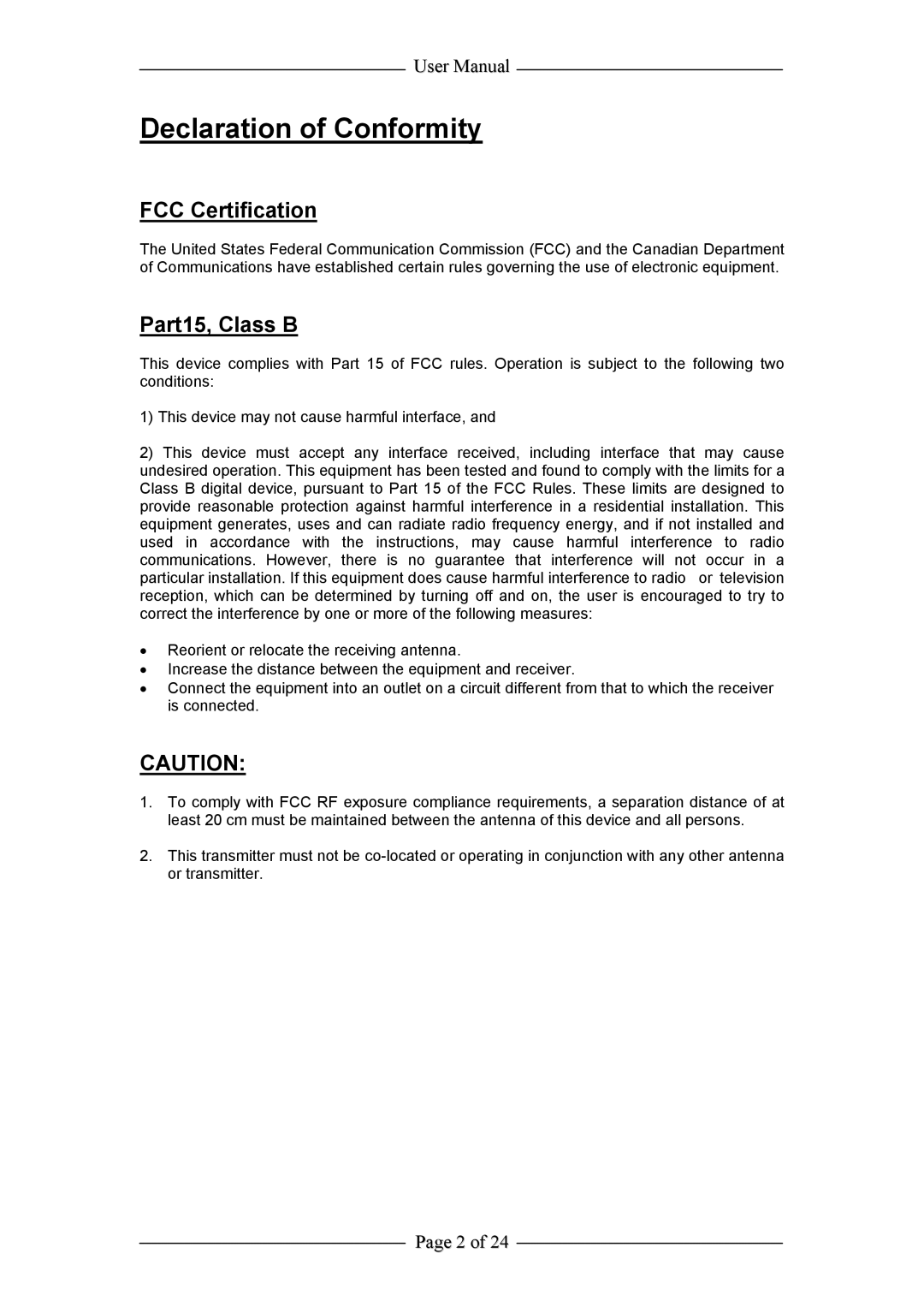 Aztech Systems WL630PCI user manual FCC Certification, Part15, Class B 