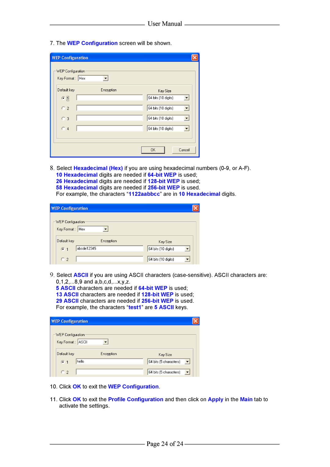 Aztech Systems WL630PCI user manual Click OK to exit the WEP Configuration 