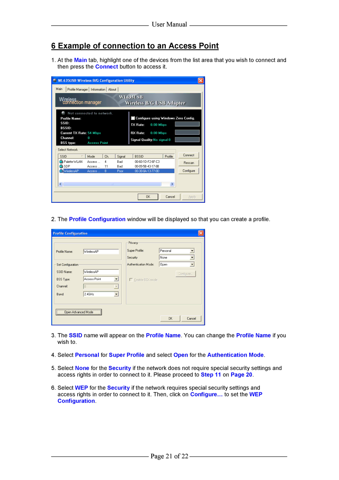 Aztech Systems WL635USB user manual Example of connection to an Access Point 