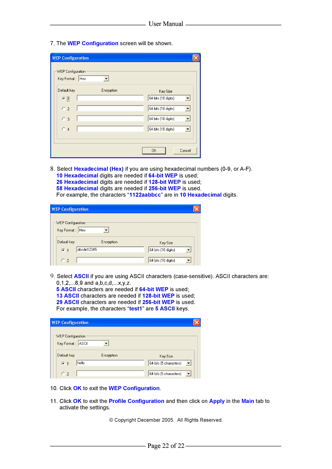 Aztech Systems WL635USB user manual Click OK to exit the WEP Configuration 