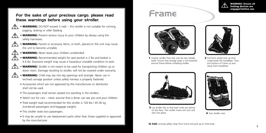 Baby Jogger ASTM F833-07A manual Frame 