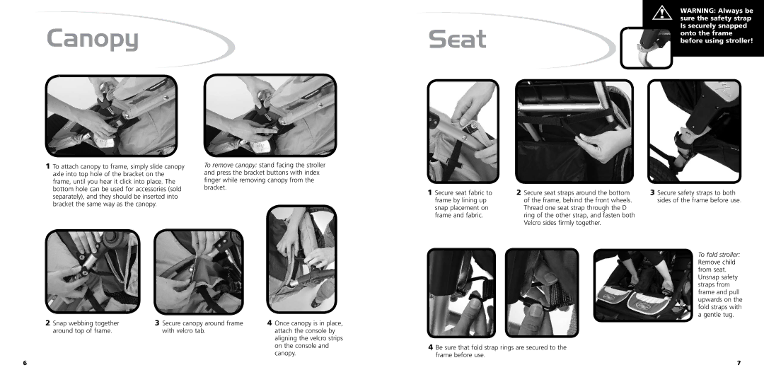 Baby Jogger ASTM F833-07A manual Canopy Seat 