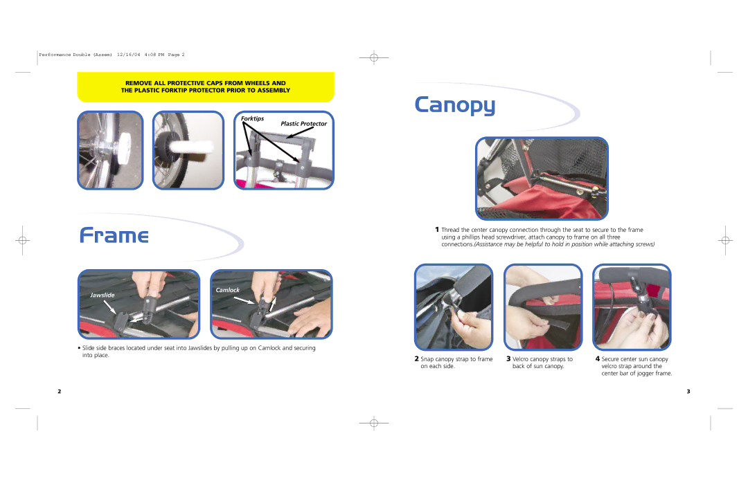 Baby Jogger Double Jogging manual Canopy, Camlock Jawslide 