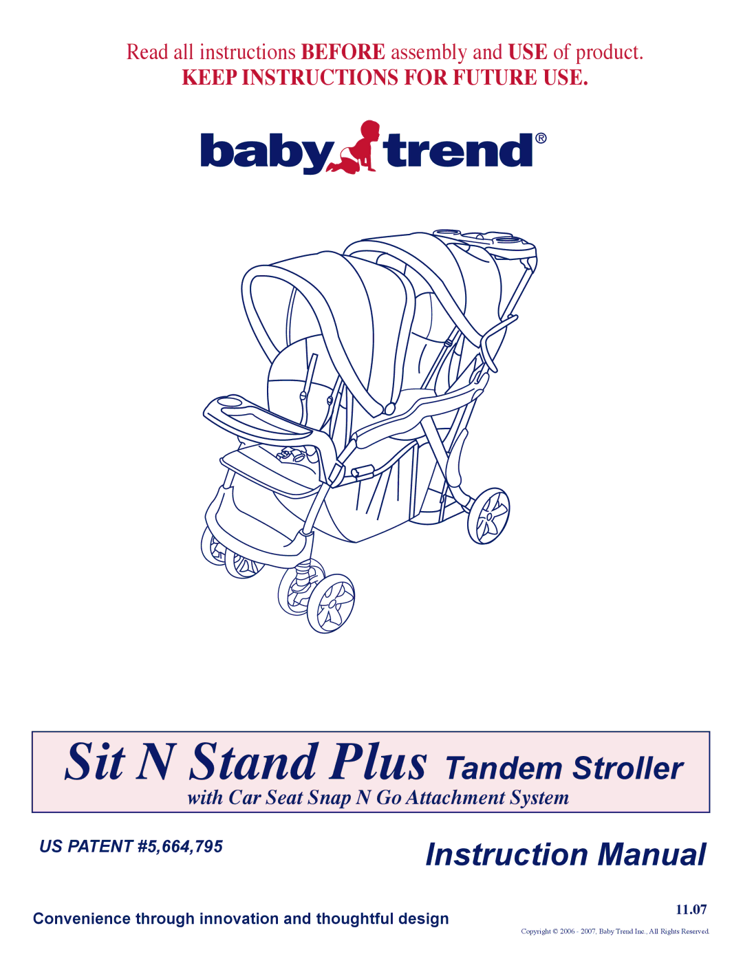 Baby Trend 11.07 manual Sit N Stand Plus Tandem Stroller 