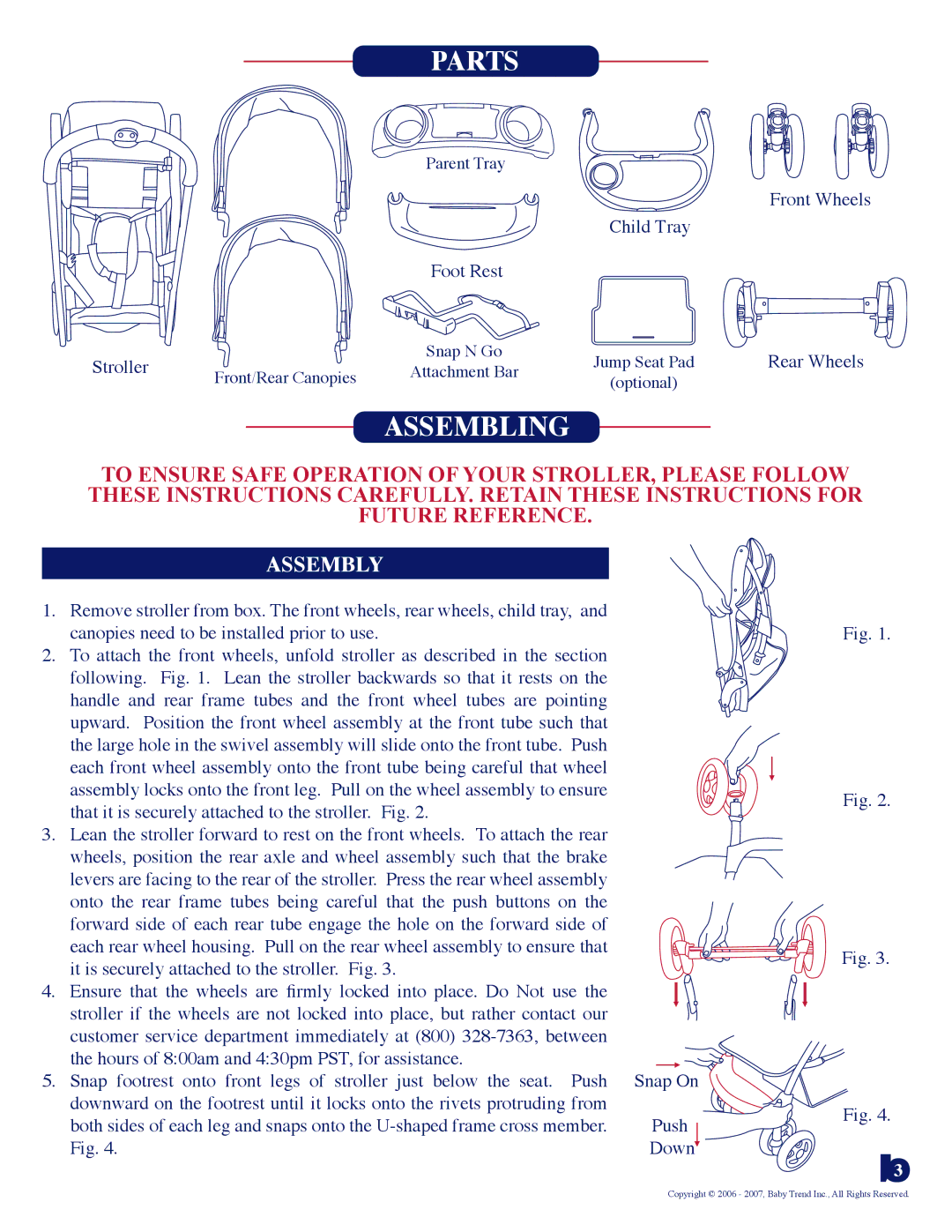 Baby Trend 11.07 manual Parts, Assembly 