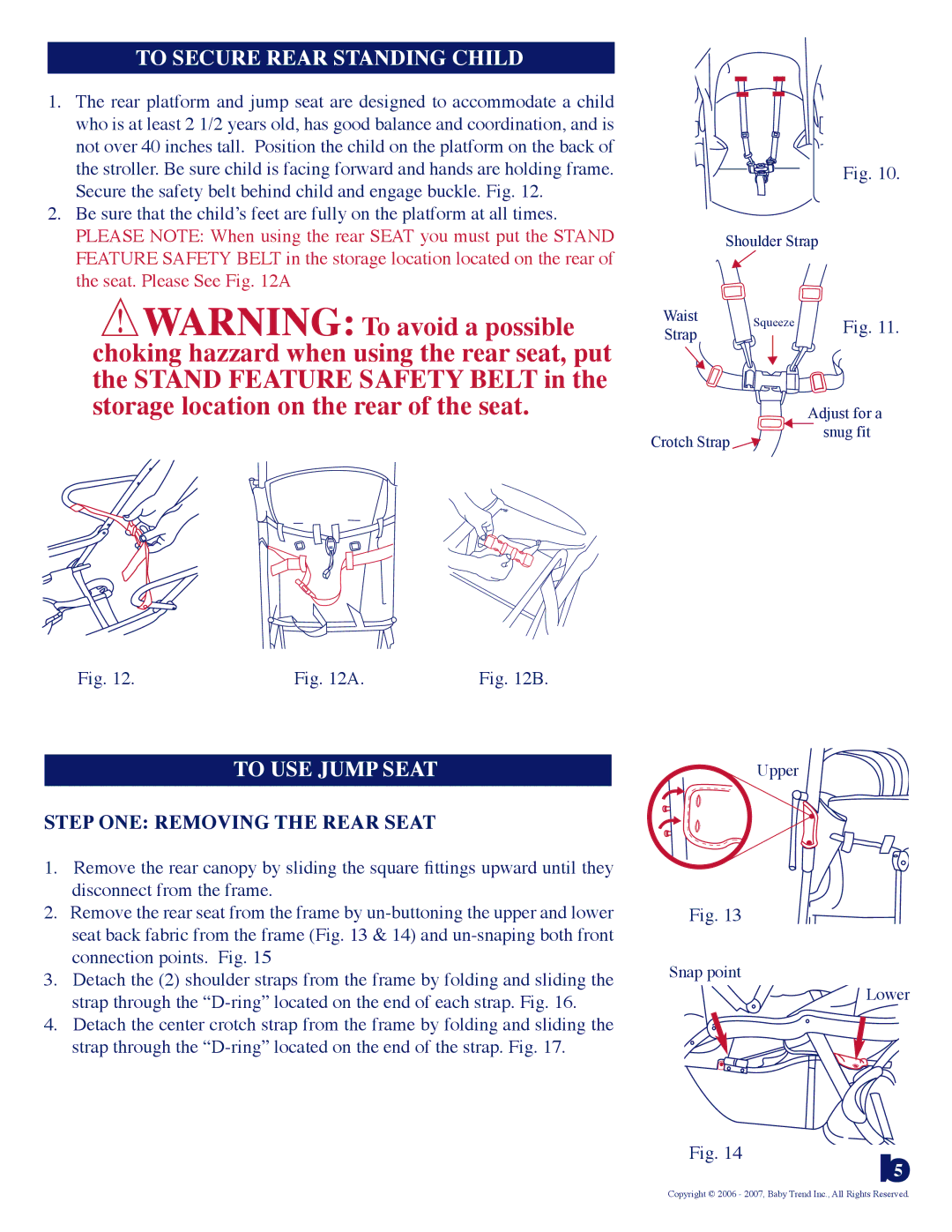 Baby Trend 11.07 manual To Secure Rear Standing Child, To USE Jump Seat 